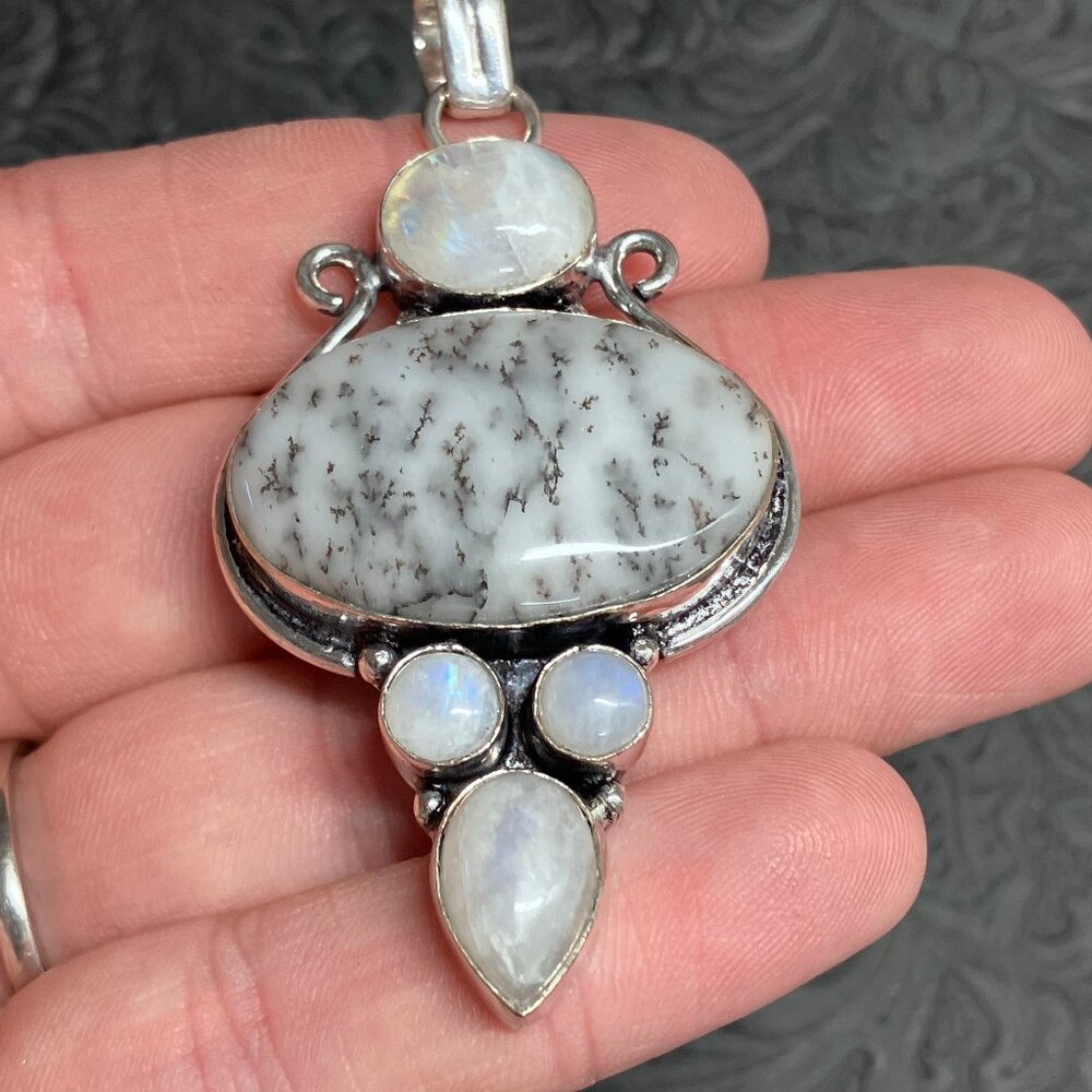 Dendritic Opal Rainbow Moonstone Pendant Crystal Stone Jewelry - Picture 9 of 9